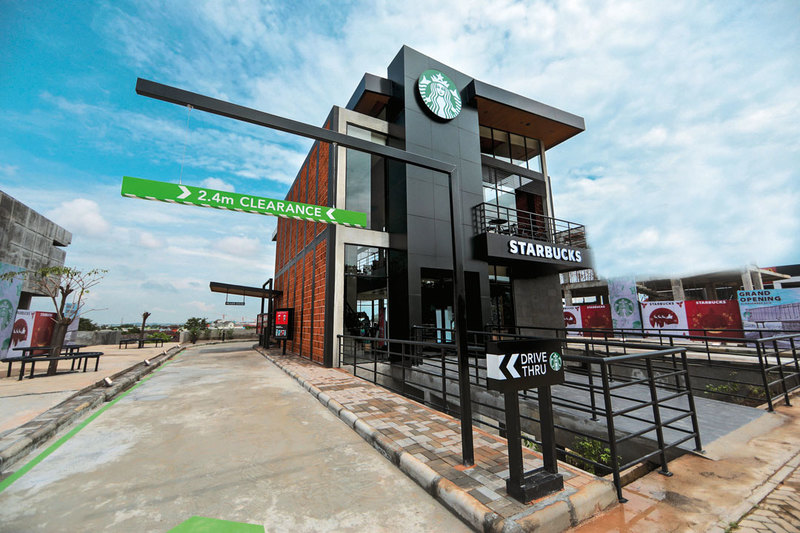 Starbucks' building with drive-thru service