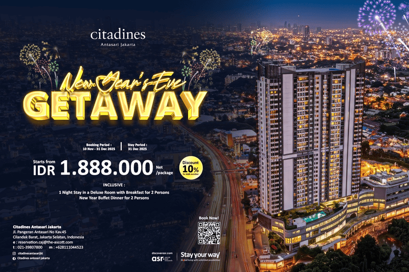 Welcoming the 2025 holiday season, Citadines Antasari Jakarta presents two stay packages: The New Year’s Eve Getaway and Festive Stay & Sparkling Bites packages. Through these, guests can enjoy modern comfort, premium facilities, and culinary delights with their loved ones.